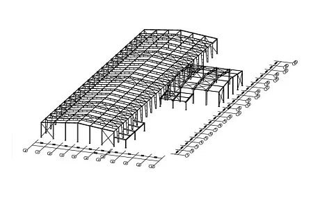 Каркас складского комплекса общими размерами 60,00х132,00х6,00 м